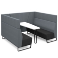 Encore open high back 6 person meeting booth with table and black sled frame - elapse grey seats with late grey backs and infill panel
