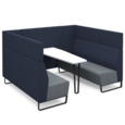 Encore open high back 6 person meeting booth with table and black sled frame - late grey seats with range blue backs and infill panel