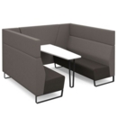 Encore open high back 6 person meeting booth with table and black sled frame - present grey seats with forecast grey backs and infill panel