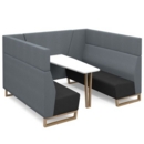 Encore open high back 6 person meeting booth with table and wooden sled frame - elapse grey seats with late grey backs and infill panel