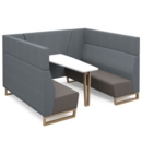 Encore open high back 6 person meeting booth with table and wooden sled frame - forecast grey seats with late grey backs and infill panel