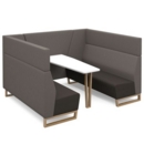 Encore open high back 6 person meeting booth with table and wooden sled frame - present grey seats with forecast grey backs and infill panel