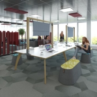 Enable worktable 1600mm x 1600mm deep with lozenge cutout and four solid oak legs and 25mm mdf top