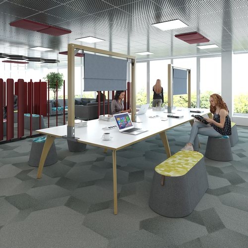 Enable worktable 3200mm x 1600mm deep with lozenge cutout and six solid oak legs and 25mm mdf top
