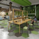 Enable worktable 4800mm x 1600mm deep with lozenge cutout and eight solid oak legs and 25mm mdf top