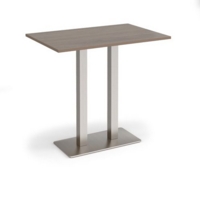 Eros rectangular poseur table with flat brushed steel rectangular base and twin uprights 1200mm x 800mm - barcelona walnut