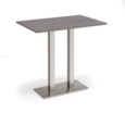 Eros rectangular poseur table with flat brushed steel rectangular base and twin uprights 1200mm x 800mm - grey oak