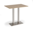 Eros rectangular poseur table with flat brushed steel rectangular base and twin uprights 1200mm x 800mm - kendal oak