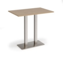 Eros rectangular poseur table with flat brushed steel rectangular base and twin uprights 1200mm x 800mm - kendal oak