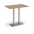 Eros rectangular poseur table with flat brushed steel rectangular base and twin uprights 1200mm x 800mm - oak