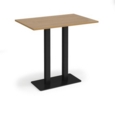 Eros rectangular poseur table with flat black rectangular base and twin uprights 1200mm x 800mm - oak