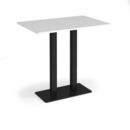 Eros rectangular poseur table with flat black rectangular base and twin uprights 1200mm x 800mm - white