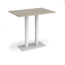 Eros rectangular poseur table with flat white rectangular base and twin uprights 1200mm x 800mm - made to order