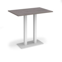 Eros rectangular poseur table with flat white rectangular base and twin uprights 1200mm x 800mm - grey oak
