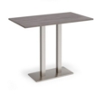 Eros rectangular poseur table with flat brushed steel rectangular base and twin uprights 1400mm x 800mm - grey oak