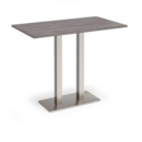 Eros rectangular poseur table with flat brushed steel rectangular base and twin uprights 1400mm x 800mm - grey oak