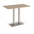 Eros rectangular poseur table with flat brushed steel rectangular base and twin uprights 1400mm x 800mm - kendal oak