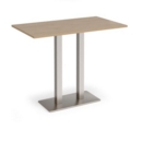 Eros rectangular poseur table with flat brushed steel rectangular base and twin uprights 1400mm x 800mm - kendal oak