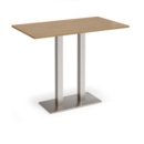 Eros rectangular poseur table with flat brushed steel rectangular base and twin uprights 1400mm x 800mm - oak