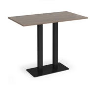 Eros rectangular poseur table with flat black rectangular base and twin uprights 1400mm x 800mm - barcelona walnut