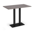 Eros rectangular poseur table with flat black rectangular base and twin uprights 1400mm x 800mm - grey oak