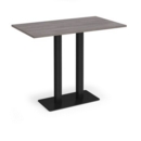 Eros rectangular poseur table with flat black rectangular base and twin uprights 1400mm x 800mm - grey oak