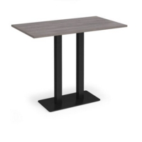 Eros rectangular poseur table with flat black rectangular base and twin uprights 1400mm x 800mm - grey oak