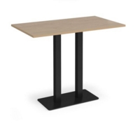 Eros rectangular poseur table with flat black rectangular base and twin uprights 1400mm x 800mm - kendal oak