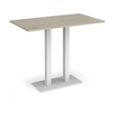 Eros rectangular poseur table with flat white rectangular base and twin uprights 1400mm x 800mm - made to order