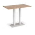 Eros rectangular poseur table with flat white rectangular base and twin uprights 1400mm x 800mm - beech