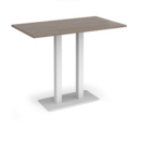 Eros rectangular poseur table with flat white rectangular base and twin uprights 1400mm x 800mm - barcelona walnut