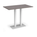 Eros rectangular poseur table with flat white rectangular base and twin uprights 1400mm x 800mm - grey oak
