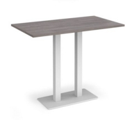 Eros rectangular poseur table with flat white rectangular base and twin uprights 1400mm x 800mm - grey oak