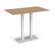 Eros rectangular poseur table with flat white rectangular base and twin uprights 1400mm x 800mm - oak