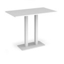 Eros rectangular poseur table with flat white rectangular base and twin uprights 1400mm x 800mm - white