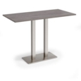 Eros rectangular poseur table with flat brushed steel rectangular base and twin uprights 1600mm x 800mm - grey oak
