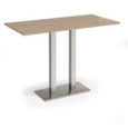 Eros rectangular poseur table with flat brushed steel rectangular base and twin uprights 1600mm x 800mm - kendal oak