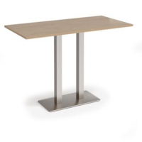 Eros rectangular poseur table with flat brushed steel rectangular base and twin uprights 1600mm x 800mm - kendal oak