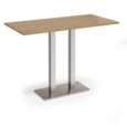 Eros rectangular poseur table with flat brushed steel rectangular base and twin uprights 1600mm x 800mm - oak