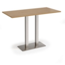 Eros rectangular poseur table with flat brushed steel rectangular base and twin uprights 1600mm x 800mm - oak