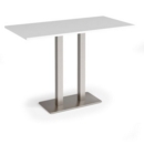 Eros rectangular poseur table with flat brushed steel rectangular base and twin uprights 1600mm x 800mm - white