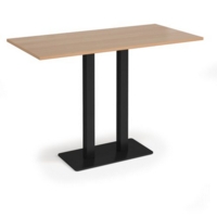 Eros rectangular poseur table with flat black rectangular base and twin uprights 1600mm x 800mm - beech