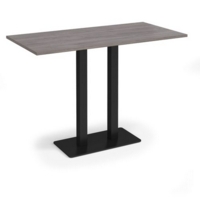 Eros rectangular poseur table with flat black rectangular base and twin uprights 1600mm x 800mm - grey oak