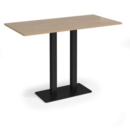 Eros rectangular poseur table with flat black rectangular base and twin uprights 1600mm x 800mm - kendal oak