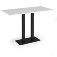 Eros rectangular poseur table with flat black rectangular base and twin uprights 1600mm x 800mm - white
