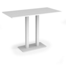Eros rectangular poseur table with flat white rectangular base and twin uprights 1600mm x 800mm - white