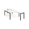 Adapt back to back desks 1400mm x 1600mm with 800mm return desks - black frame and white top with oak edge
