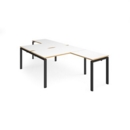 Adapt back to back desks 1400mm x 1600mm with 800mm return desks - black frame and white top with oak edge
