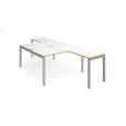 Adapt back to back desks 1400mm x 1600mm with 800mm return desks - silver frame and white top with oak edge