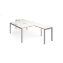 Adapt back to back desks 1400mm x 1600mm with 800mm return desks - silver frame and white top with oak edge